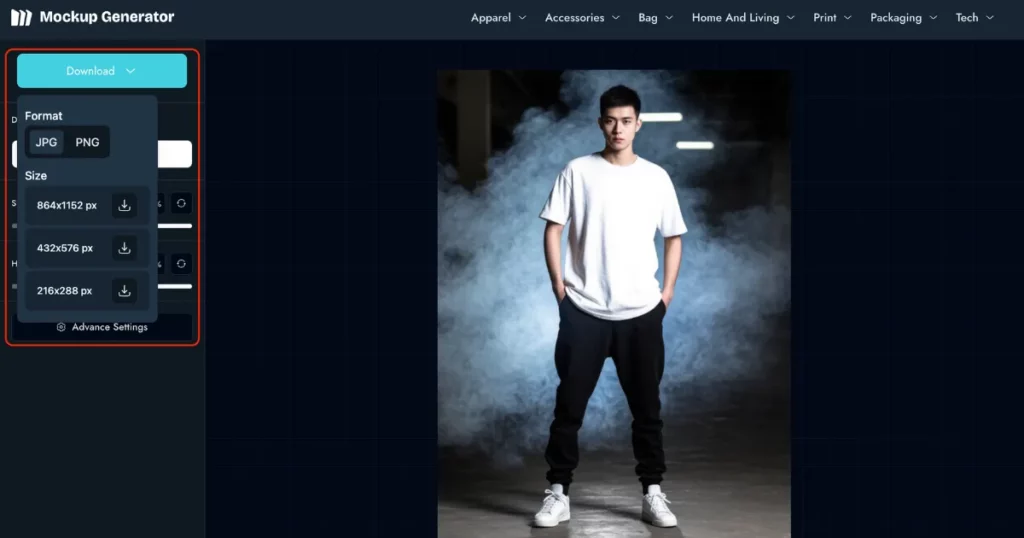 download in png or jpeg file after creating clothing mockups