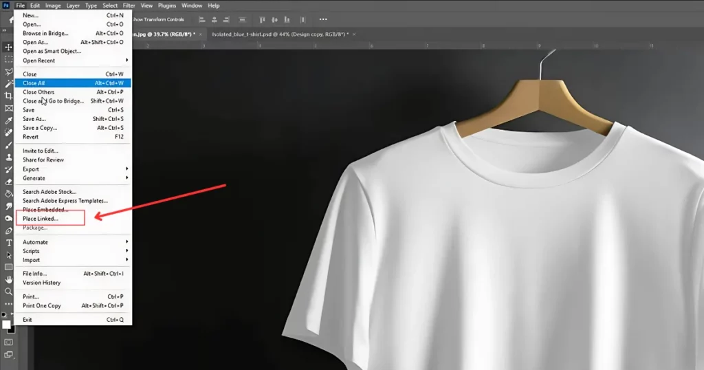 look for place linked by going to file in photoshop