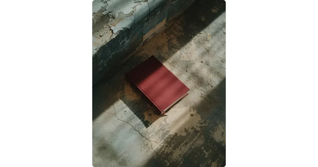 a book rests on a textured floor