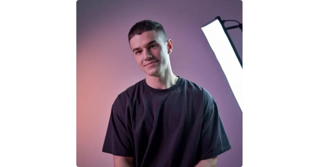 a male model in a black tee