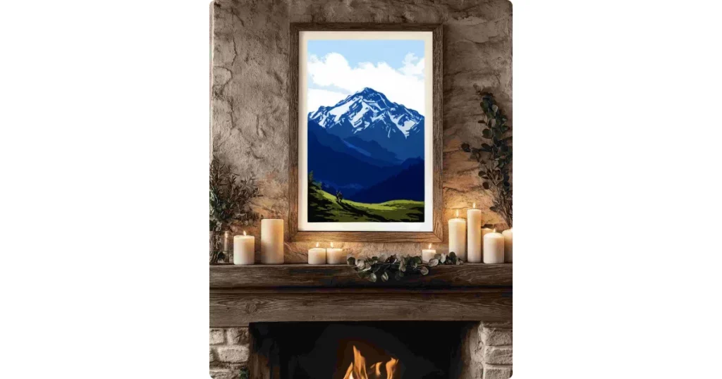 a poster mockup in a rustic room