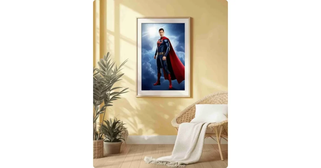 a poster on a yellow wall