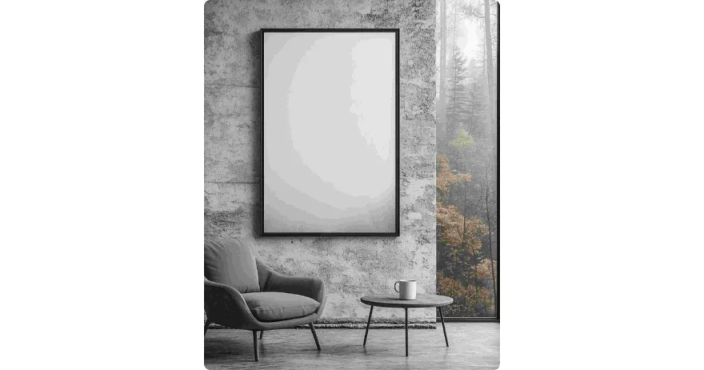 a wall poster in a living room