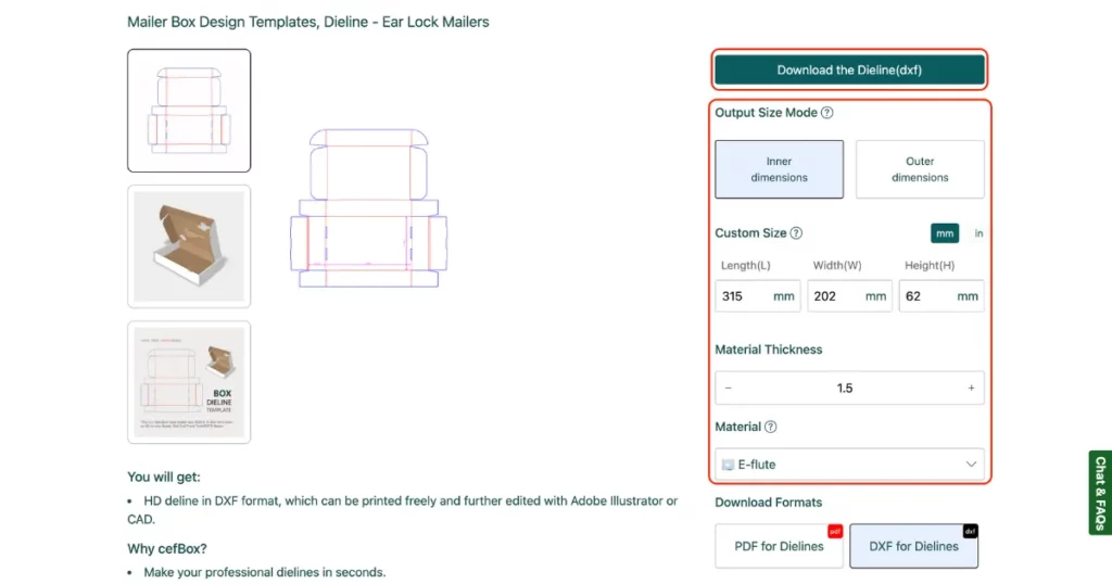 customize a cefbox dieline template