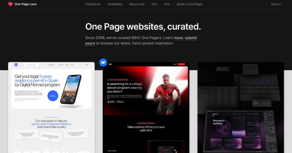 one page love site like dribbble