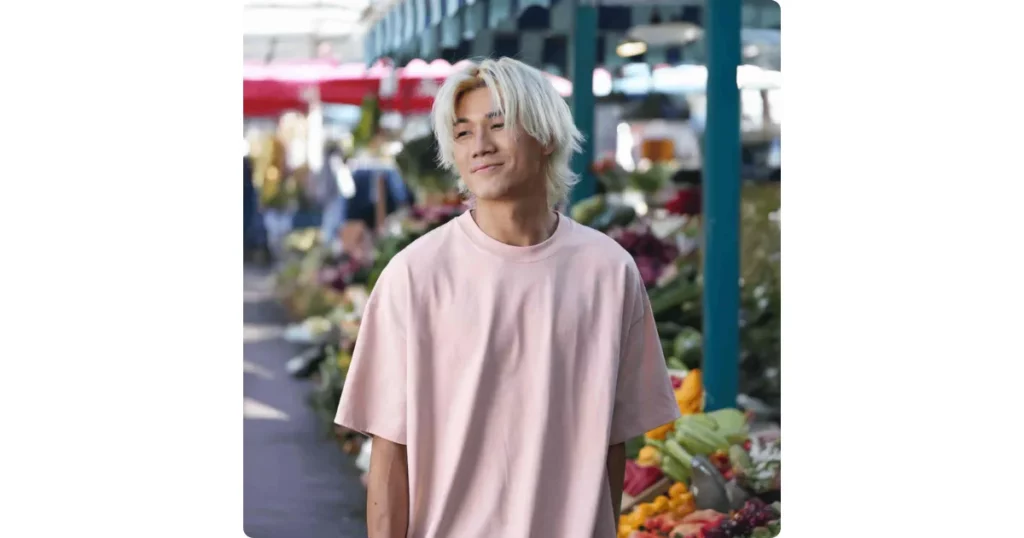over-sized tshirt on a busy street