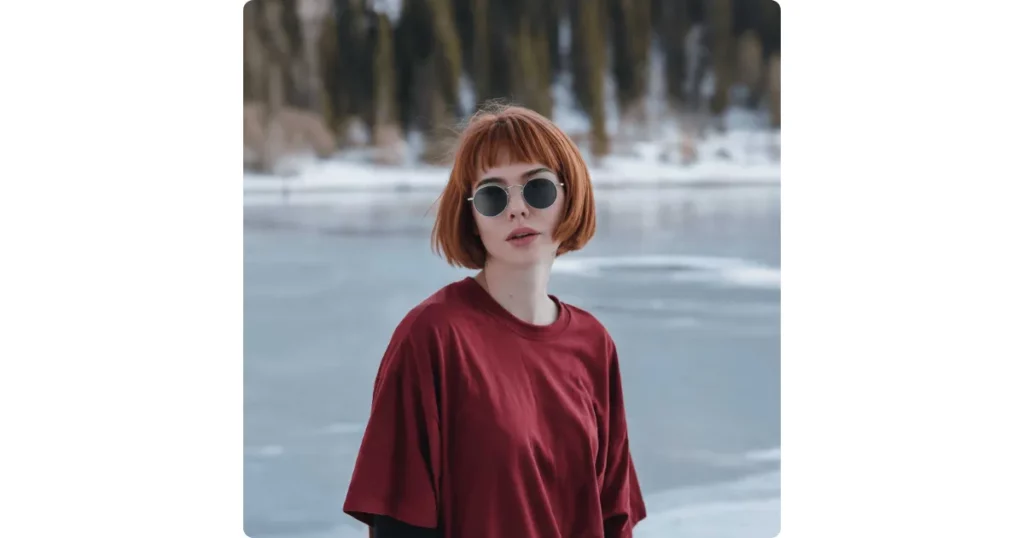 red tshirt in a winter forest