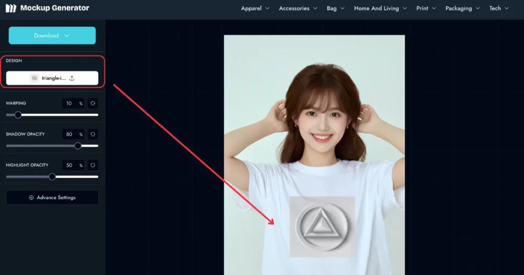 upload design and adjust it in the template