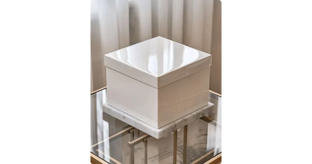 a gift box on a glass table