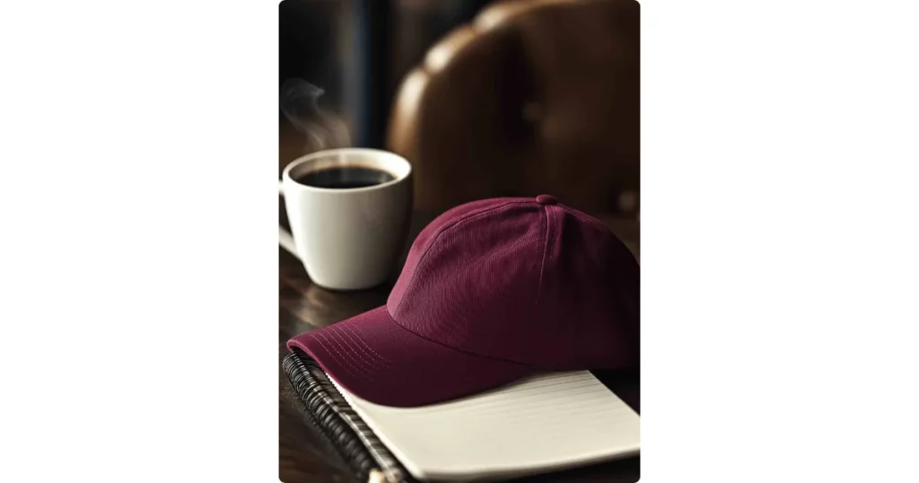 a maroon baseball cap