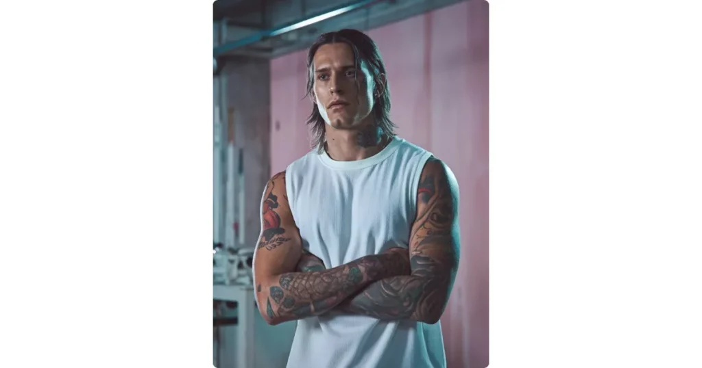 a model wearing a tank top in a gym
