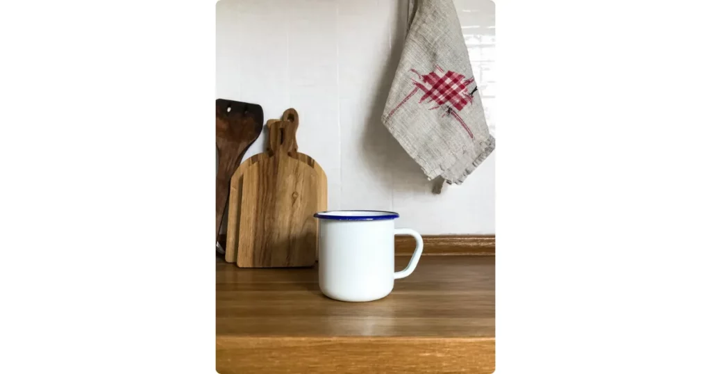 a mug in a kitchen