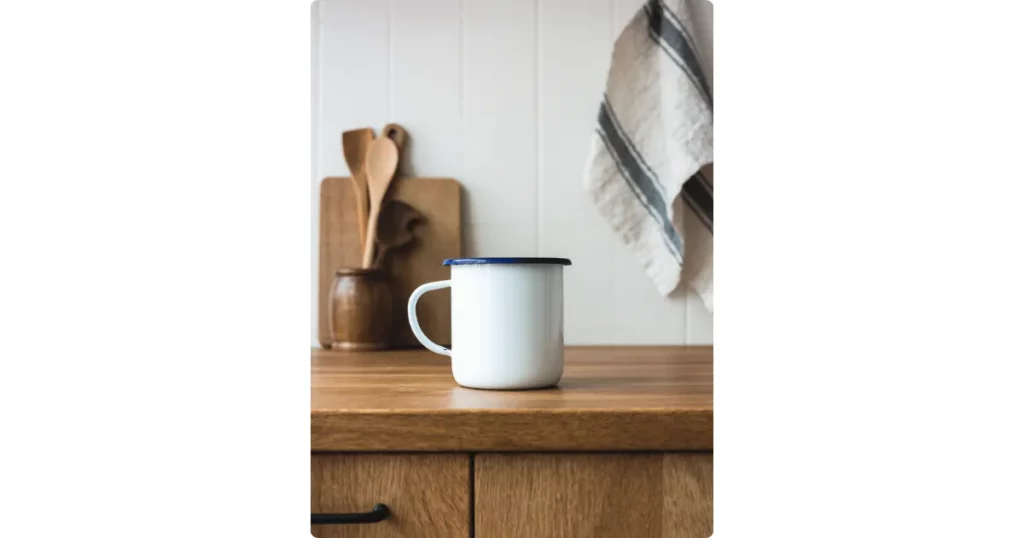 a mug that was set up in a kitchen