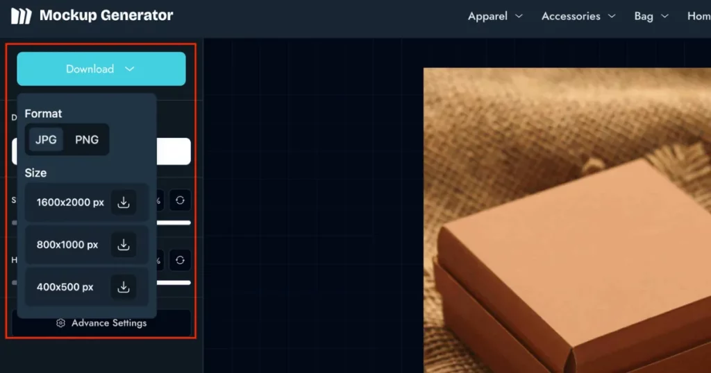 tap download on how to make a box mockup