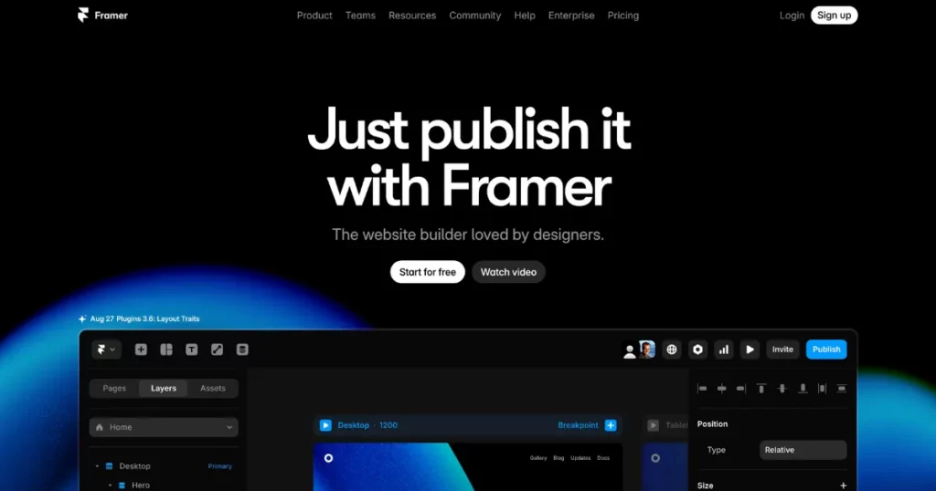 framer for creating a website