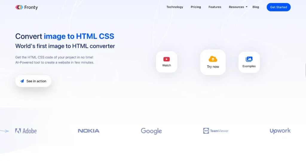 fronty for turning images into html and css